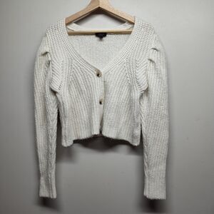Current Air Los Angeles Cardigan Sweater  Women Size L Cream  Crochet Cropped